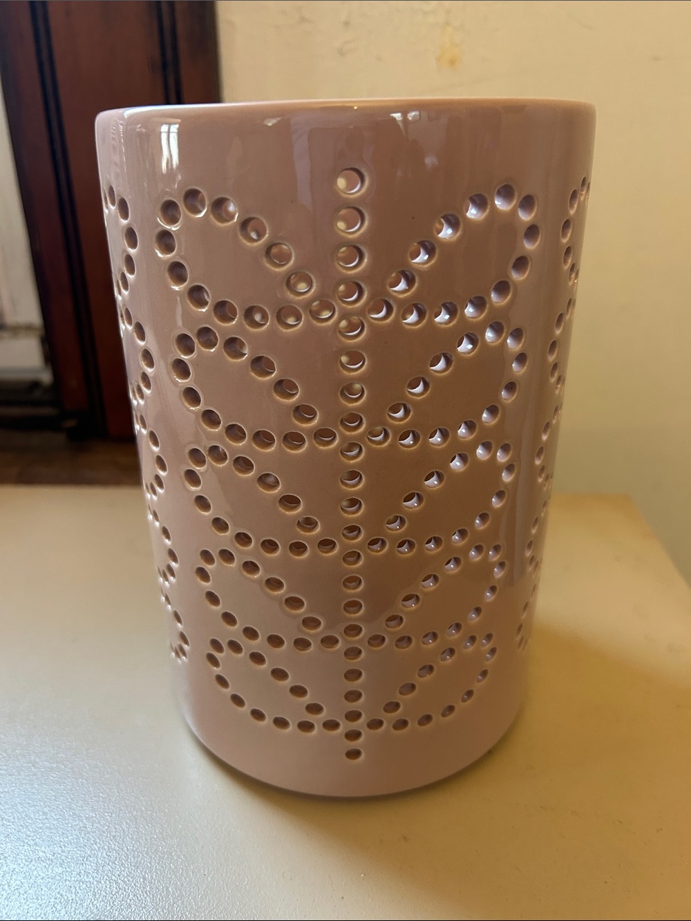 Orla Kiely Pink Ceramic Lantern with Pierced Leaf Pattern EUC